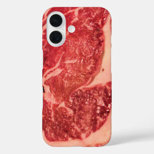 Premium Raw Red Meat Marbled Steak Macro Photo iPhone 16 Case