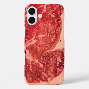 Premium Raw Red Meat Marbled Steak Macro Photo iPhone 16 Plus Case