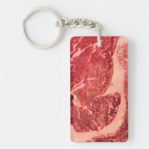 Premium Raw Red Meat   Marbled Steak Macro Photo Key Ring