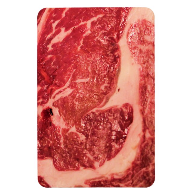 Premium Raw Red Meat | Marbled Steak Macro Photo Magnet (Vertical)