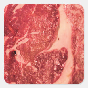 Premium Raw Red Meat Marbled Steak Macro Photo Square Sticker