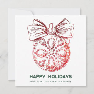 Premium Red Faux Foil Ornament Photo Back Happy  Holiday Card