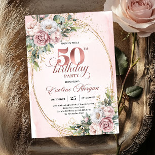 Premium Rose Gold Floral 50th Birthday Invitation