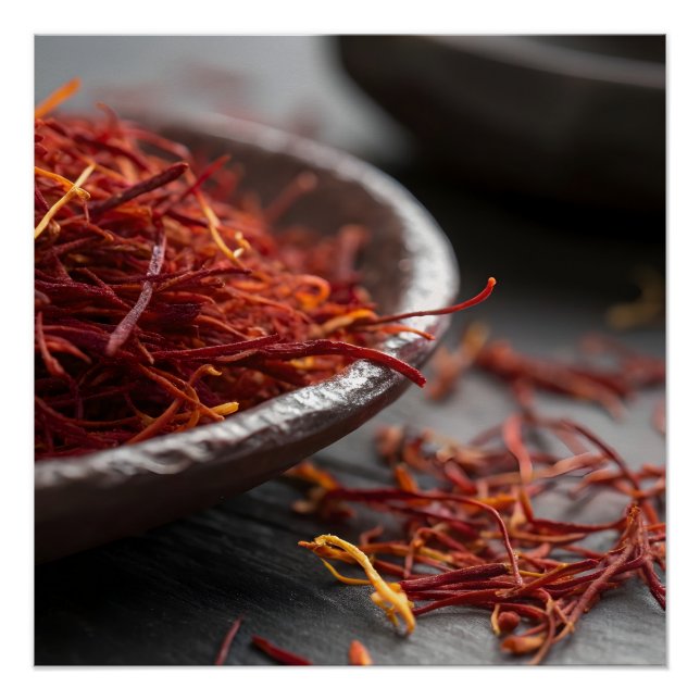 Premium Saffron Threads Extreme Macro Close Up Lux Poster (Front)