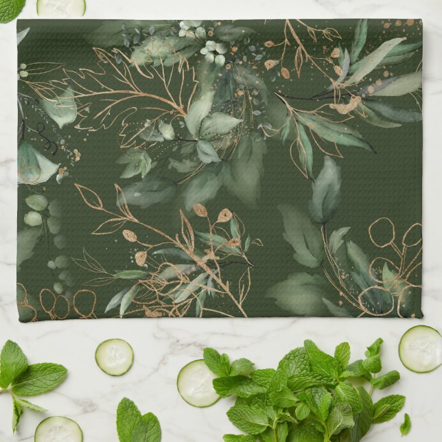 Premium Sage Modern Eucalyptus Green Tea Towel (Folded)