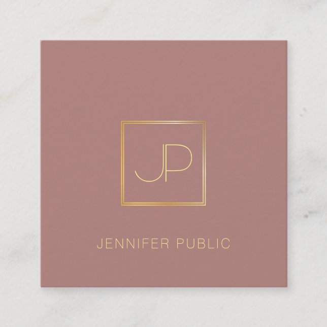 Premium Silk Finish Gold Monogram Template Luxury Square Business Card (Front)