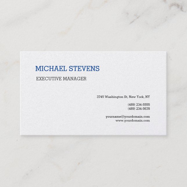 Premium Silk Modern Elegant Simple Blue White Business Card (Front)