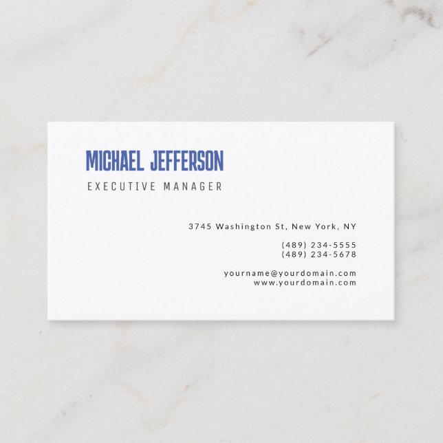Premium Silk Modern Elegant Simple Blue White Business Card (Front)