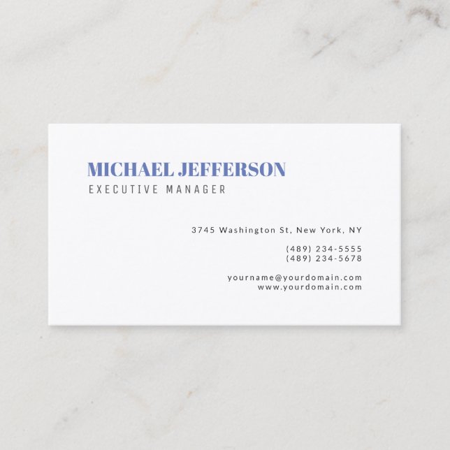 Premium Silk Modern Elegant Simple Blue White Business Card (Front)