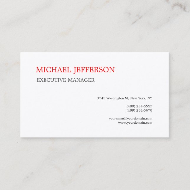 Premium Silk Trend Modern Elegant Simple Red White Business Card (Front)