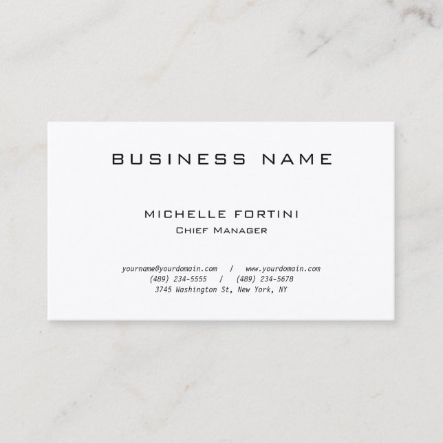 Premium Silk White Minimalist Modern Plain Business Card (Front)