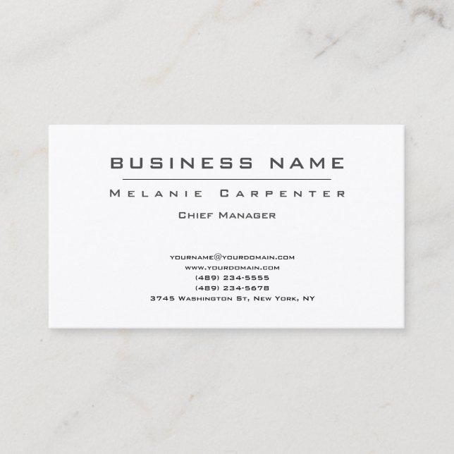 Premium Silk White Minimalist Modern Plain Business Card (Front)