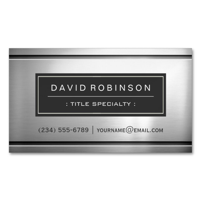 Premium Silver Metallic Stainless Steel Look Magnetic Business Card (Front)