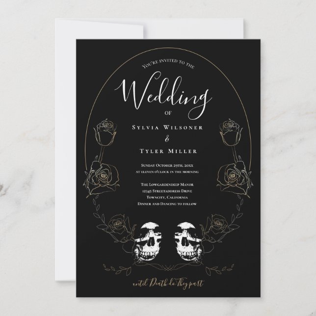 Premium Skull Floral Black Gothic Wedding Invitation (Front)