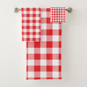 Premium Stylish Red and White Chequered Bath Towel Set
