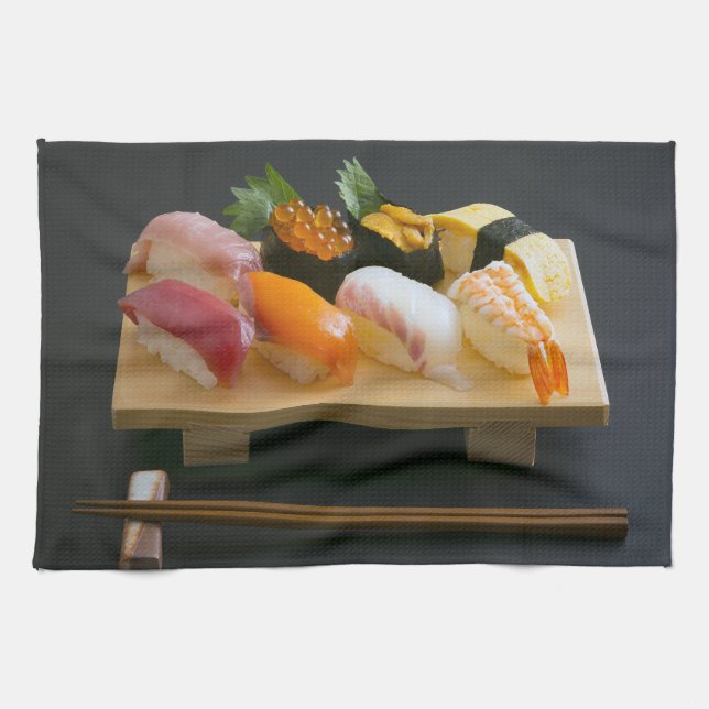 Premium Sushi on Traditional Board Tea Towel (Horizontal)