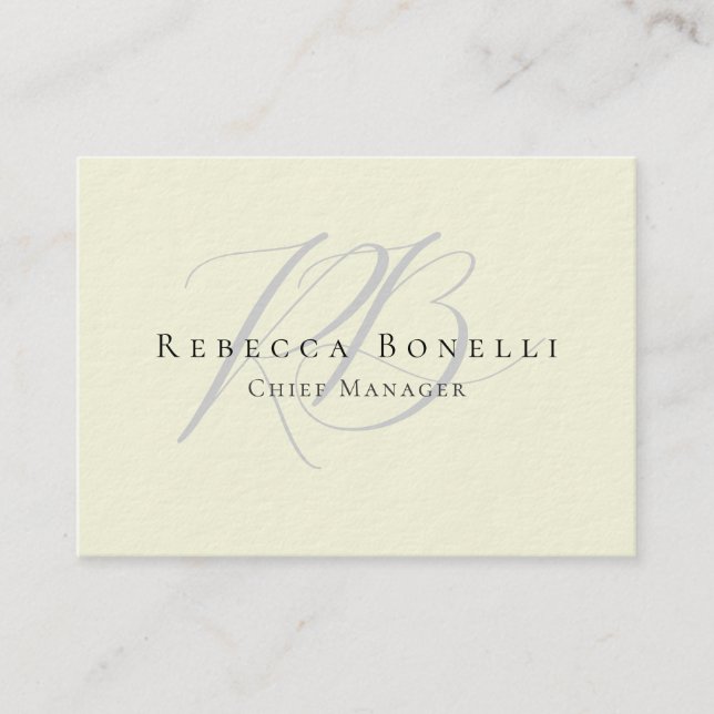 Premium Thick Exclusive Modern Monogram Beige Business Card (Front)