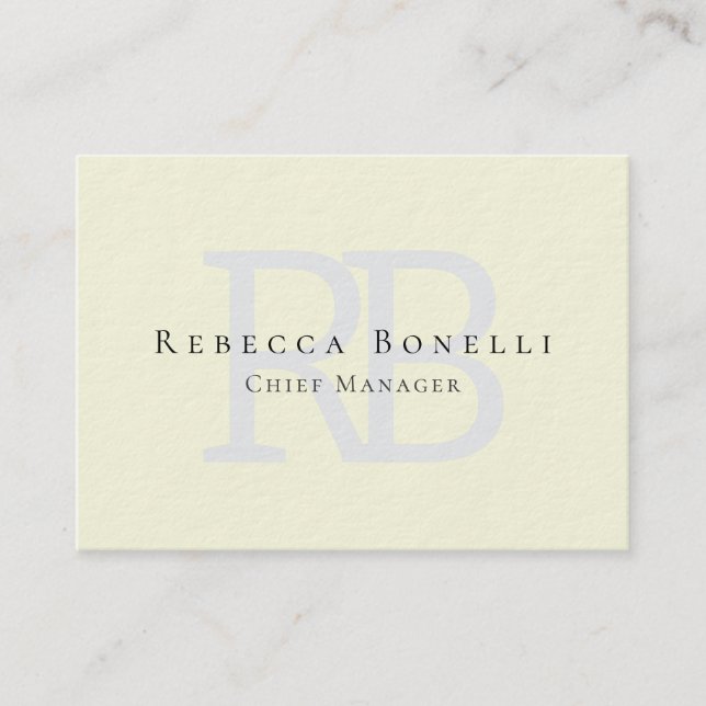 Premium Thick Exclusive Modern Monogram Beige Business Card (Front)