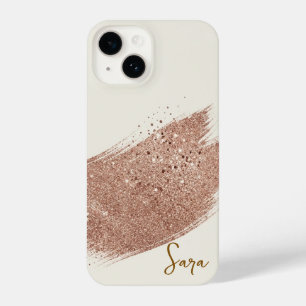 Premium Warm Ivory & Rose Gold Glitter Abstract Lu iPhone 14 Case