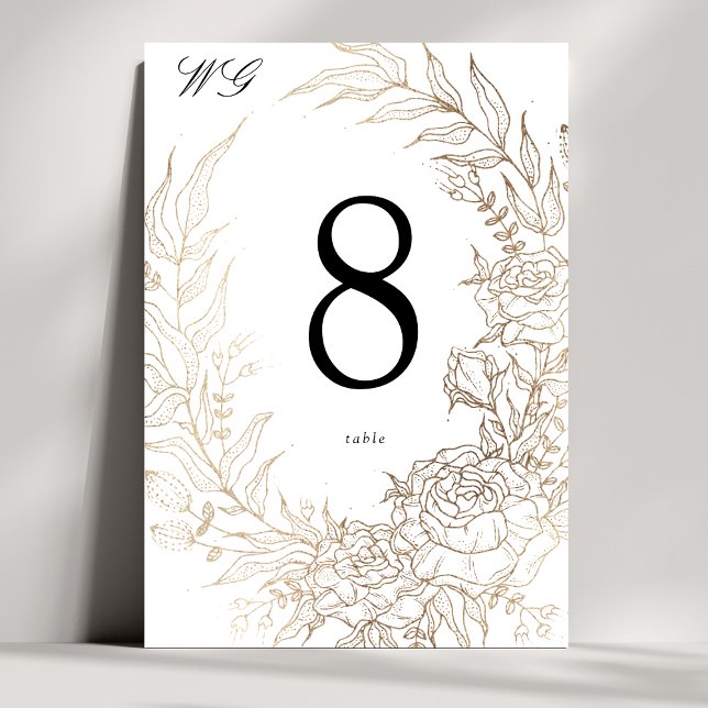 Premium White and Gold Floral Wreath Wedding Table Number (Creator Uploaded)