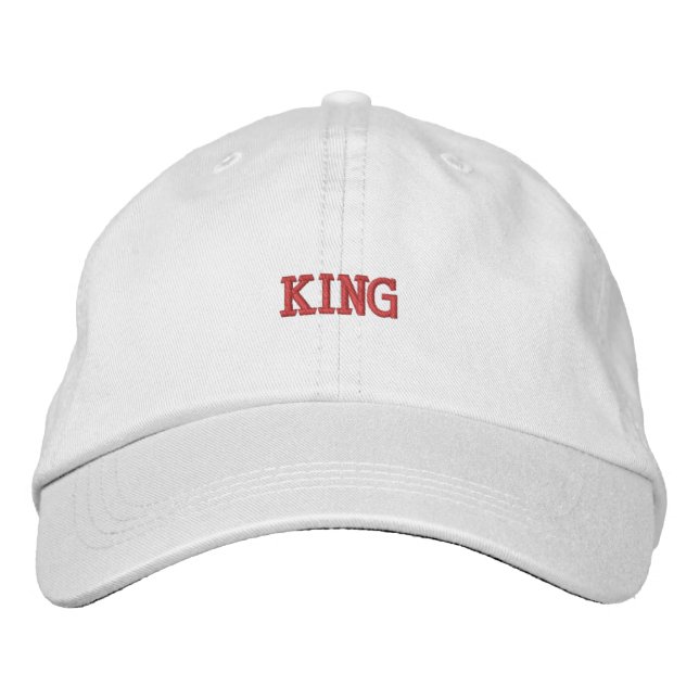 Premium White-Hat Featuring King Text Pure Peace Embroidered Hat (Front)