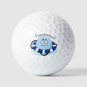 Preparation! Funny golf ball wearing lifebuoy ring