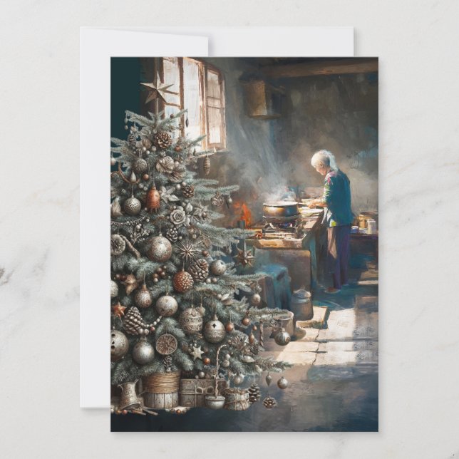 PREPARING FOR CHRISTMAS DINNER HOLIDAY CARD (Front)