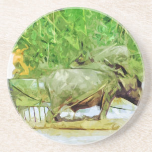 Preparing Rice Fields With Oxen Abstract Coaster