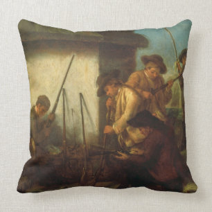 Preparing the Guns (oil on canvas) Cushion