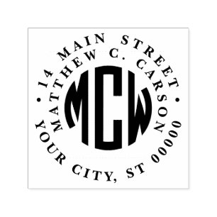 Preppy 3 Initial Circle Monogram Framed Address Self-inking Stamp