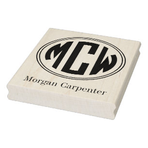 Preppy 3 Initial Circle Monogram Name 2TN Framed Rubber Stamp