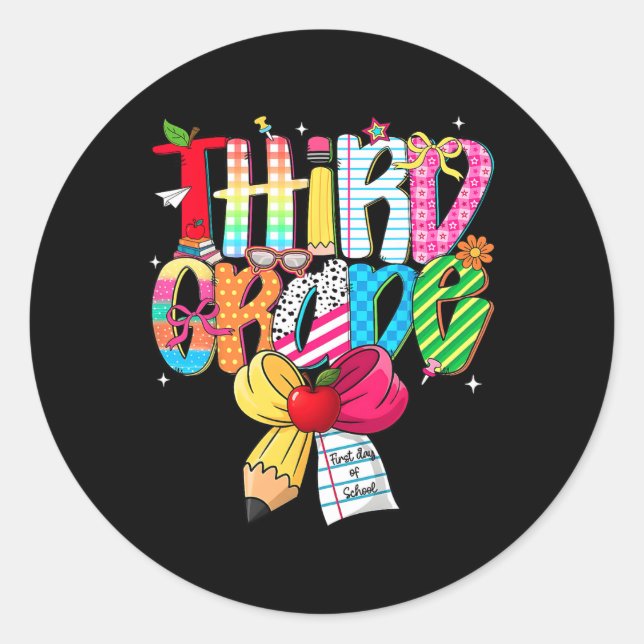Preppy 3rd Grade Dream Team Back To School Teacher Classic Round Sticker (Front)