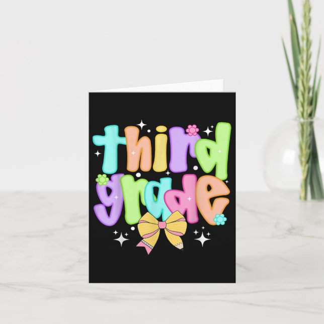 Preppy 3rd Grade Teacher Team Bow Back To School G Card (Front)