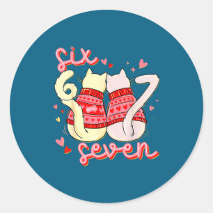 Preppy 67 Valentine Six Seven Cat 6 7 Men Women Ki Classic Round Sticker