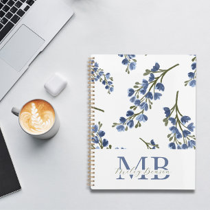 Preppy Aesthetic Retro Wildflowers Blue Monogram  Planner