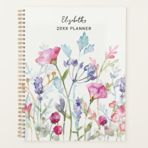 Preppy Aesthetic Watercolor Floral Custom Name Planner