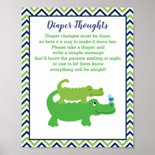Preppy Alligator Baby Shower Diaper Thoughts Game Poster