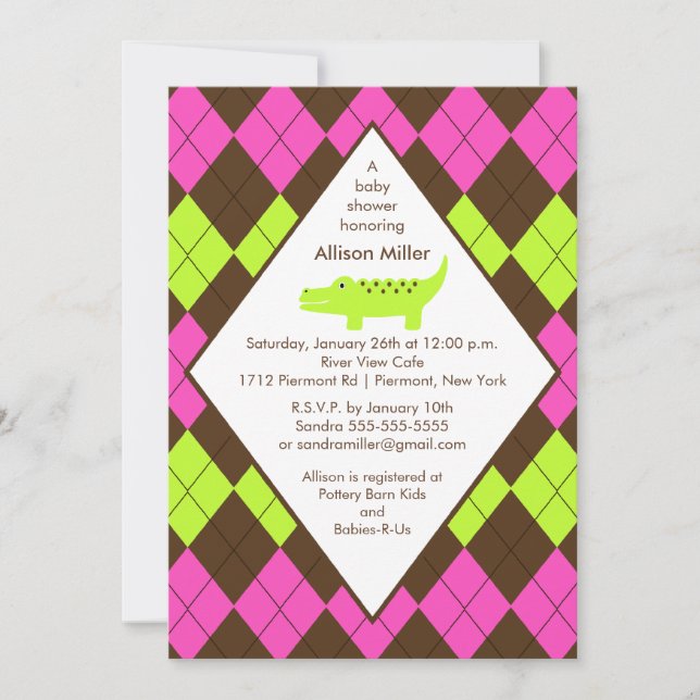 Preppy Alligator  Baby Shower Invitation Brown (Front)