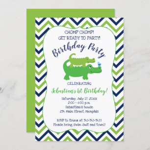 Preppy Alligator Crocodile Boy Birthday Invitation