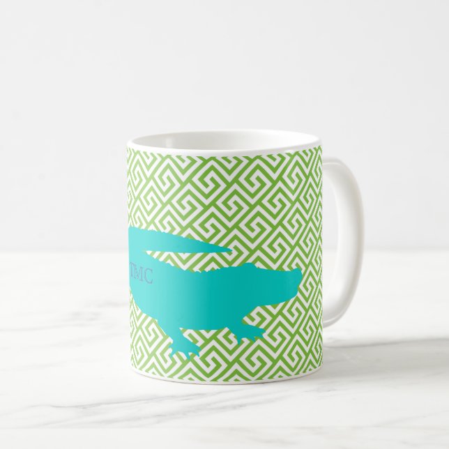 Preppy Alligator Greek Key Collegiate INITIALS Coffee Mug (Front Right)