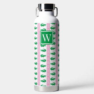 Preppy Alligator Greek Key Stripe – Pink & Green Water Bottle