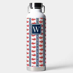 Preppy Alligator Greek Key Stripe – Red & Navy Water Bottle
