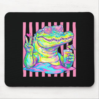 Preppy Alligator Heart Sungles Ed Aesthetic Summer Mouse Pad