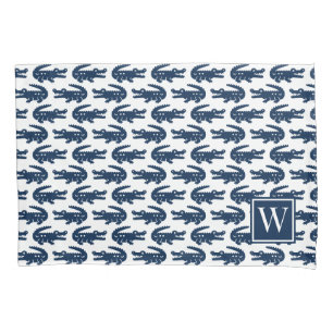 Preppy Alligator - Navy Monogram Pillowcase