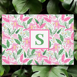 Preppy Alligator Wine Pink Green Monogram Thank You Card