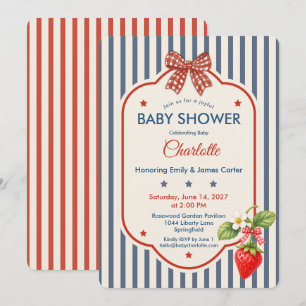 Preppy Americana Baby Shower Blue Stripe Gingham Invitation