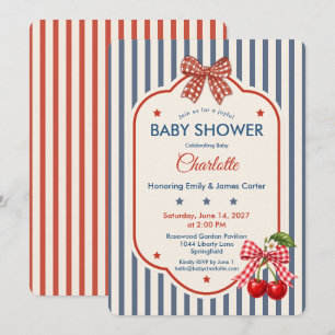Preppy Americana Baby Shower   Blue Stripe Gingham Invitation