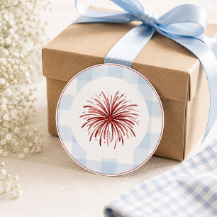 Preppy Americana firework Blue Gingham Classic Round Sticker