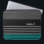 Preppy and Fresh Teal Stripes With Name Laptop Sleeve<br><div class="desc">A preppy mens fashion 15 inch laptop sleeve with fresh teal and black stripes on the bottom and a trendy black and grey striped pattern on the rest of the case. Personalise by adding your name to this modern contemporary style mobile device sleeve.</div>