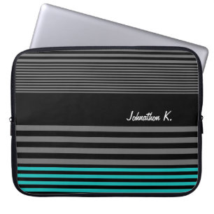 Preppy and Fresh Teal Stripes With Name Laptop Sleeve
